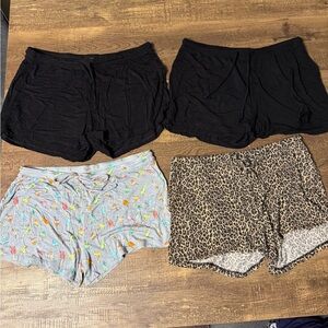 Set of Four Women's Shorts - Black, Black, Gray drink, Leopard Print